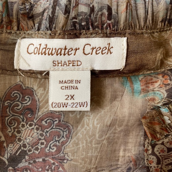 Brown Sheer Flower Design V-neck Button Up lightweight Blouse. Sz 2X - Picture 13 of 16